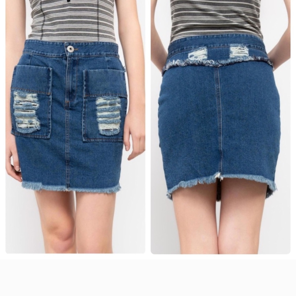 POL Blue Mini Pencil Cargo Skirt
